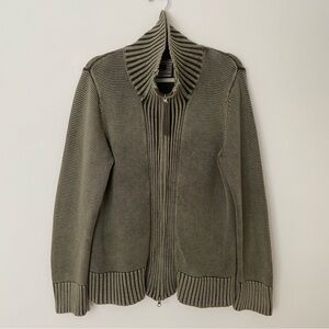 Vintage Cotton Ginny Green Zip Up Sweater Mock Neck size Small